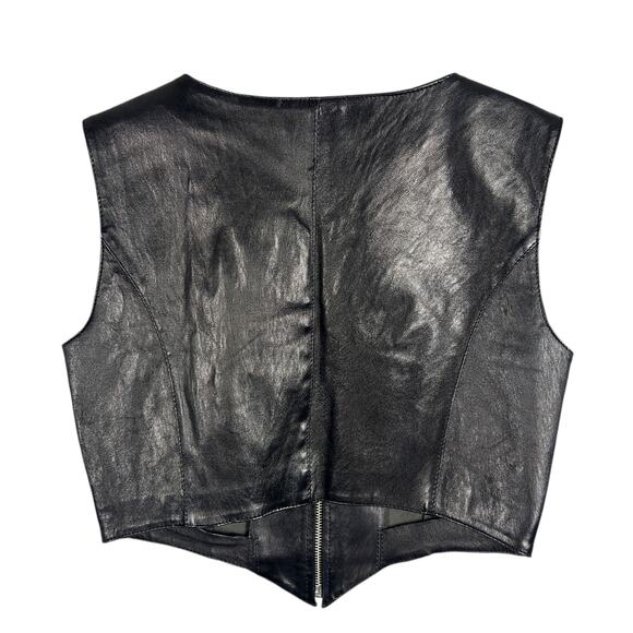 Cache Y2K Black Leather 90s Corset Front Zip Goth Sleeveless Biker Vest XL - Picture 2 of 6